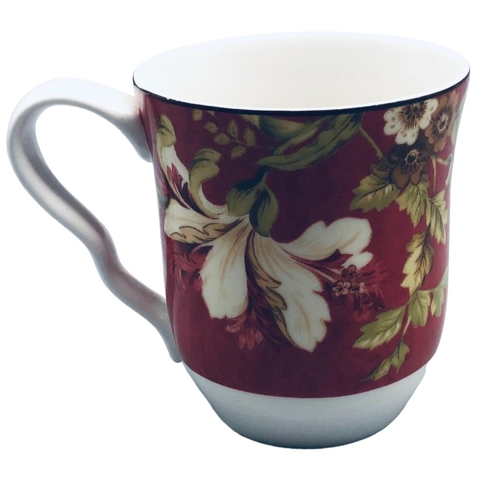 lutece 222 fifth coffee cup mug floral red fine China gold trim 4x5" READ